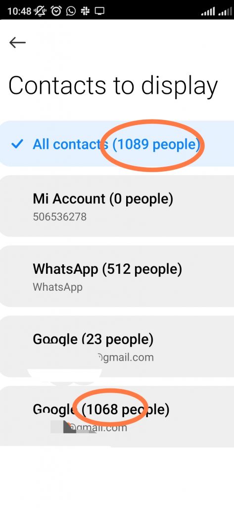 jumlah kontak yang berbeda dengan google contacts